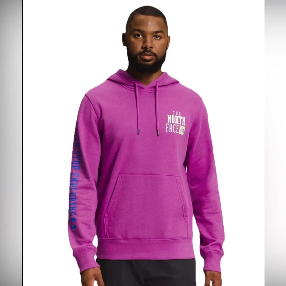 The North Face Hoodie Mens Large Purple Fleece Lined Spell Out Cotton Stretch